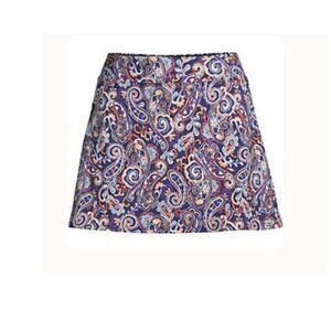 Lands End Tummy Control Swim Skort Bottoms Size 14 Deep Sea Navy Retro Paisley